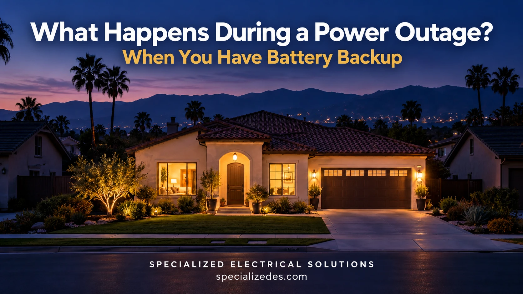 What happens during a power outage when you have battery backup: a warmly lit Southern California home