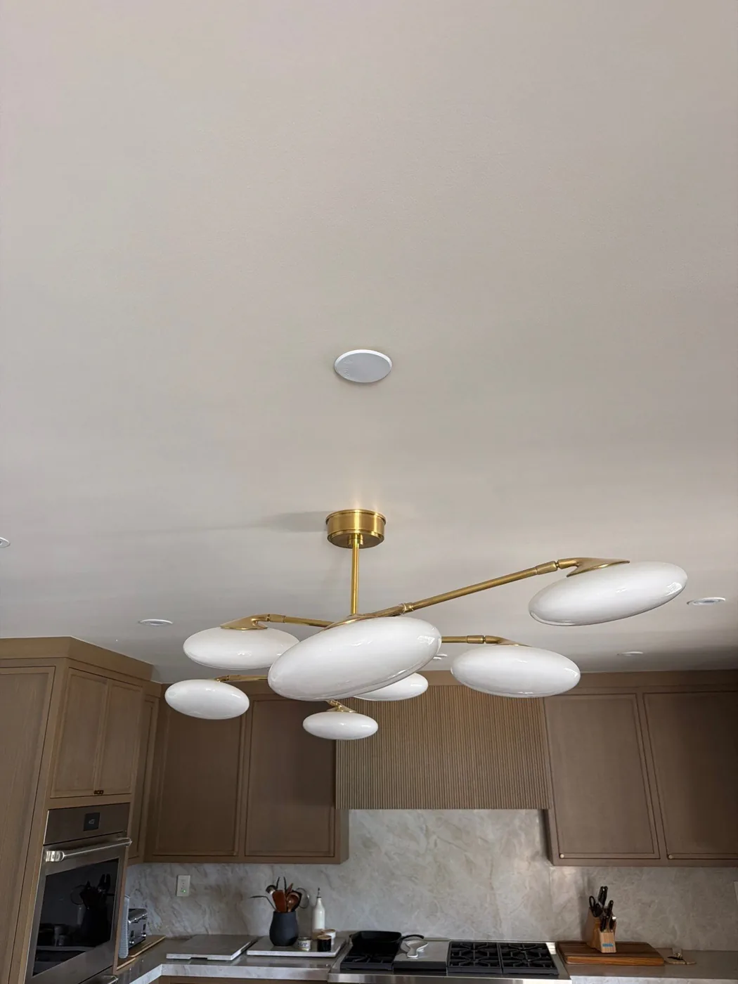 Kitchen lighting installed during the remodel.